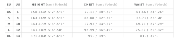 Size Guide Mystic Woman