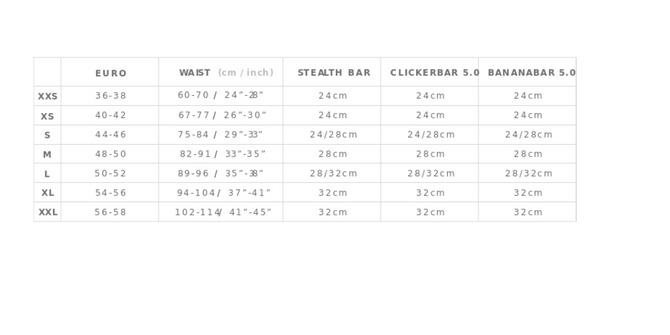 Mystic Size Chart Trapeze