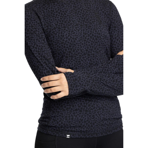 Mons Royale thermo long sleeve dames shirt met hoge col, Cascade leopard - afb. 3