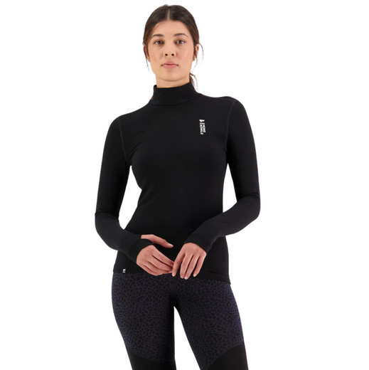 Mons Royale thermo long sleeve dames shirt met col, Cascade Zwart - afb. 2