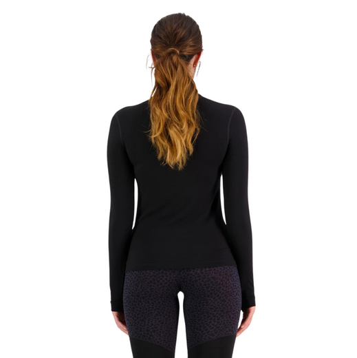 Mons Royale thermo long sleeve dames shirt met col, Cascade Zwart - afb. 3