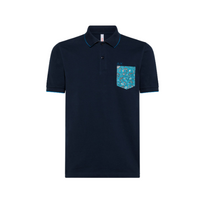 SUN68 Heren polo print pocket Navy Blue