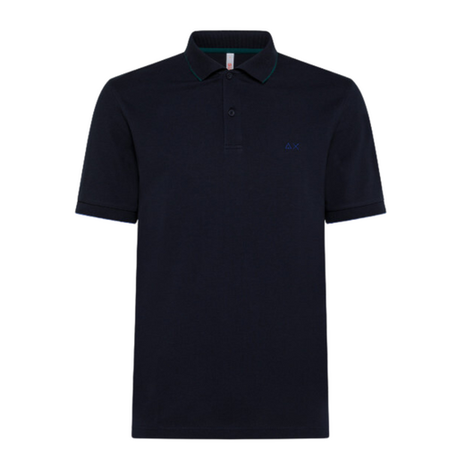SUN68 Heren Polo Small Stripe Fluo Navy Blue  - afb. 1