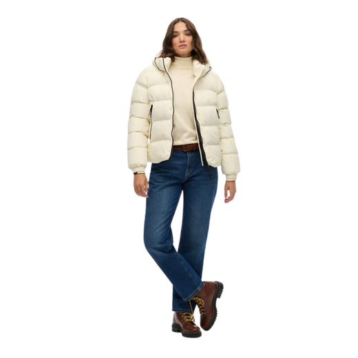 Superdry Dames Hooded Puffer Jas Off White - afb. 1
