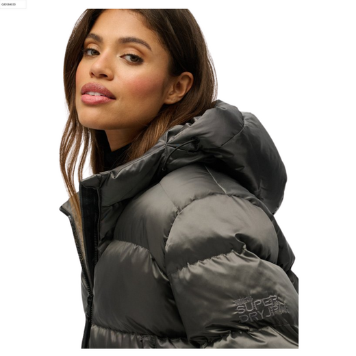 Superdry Dames Jas Hooded  Luxe Puffer Black Sheen - afb. 4