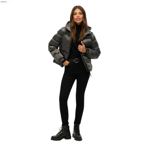 Superdry Dames Jas Hooded  Luxe Puffer Black Sheen - afb. 1
